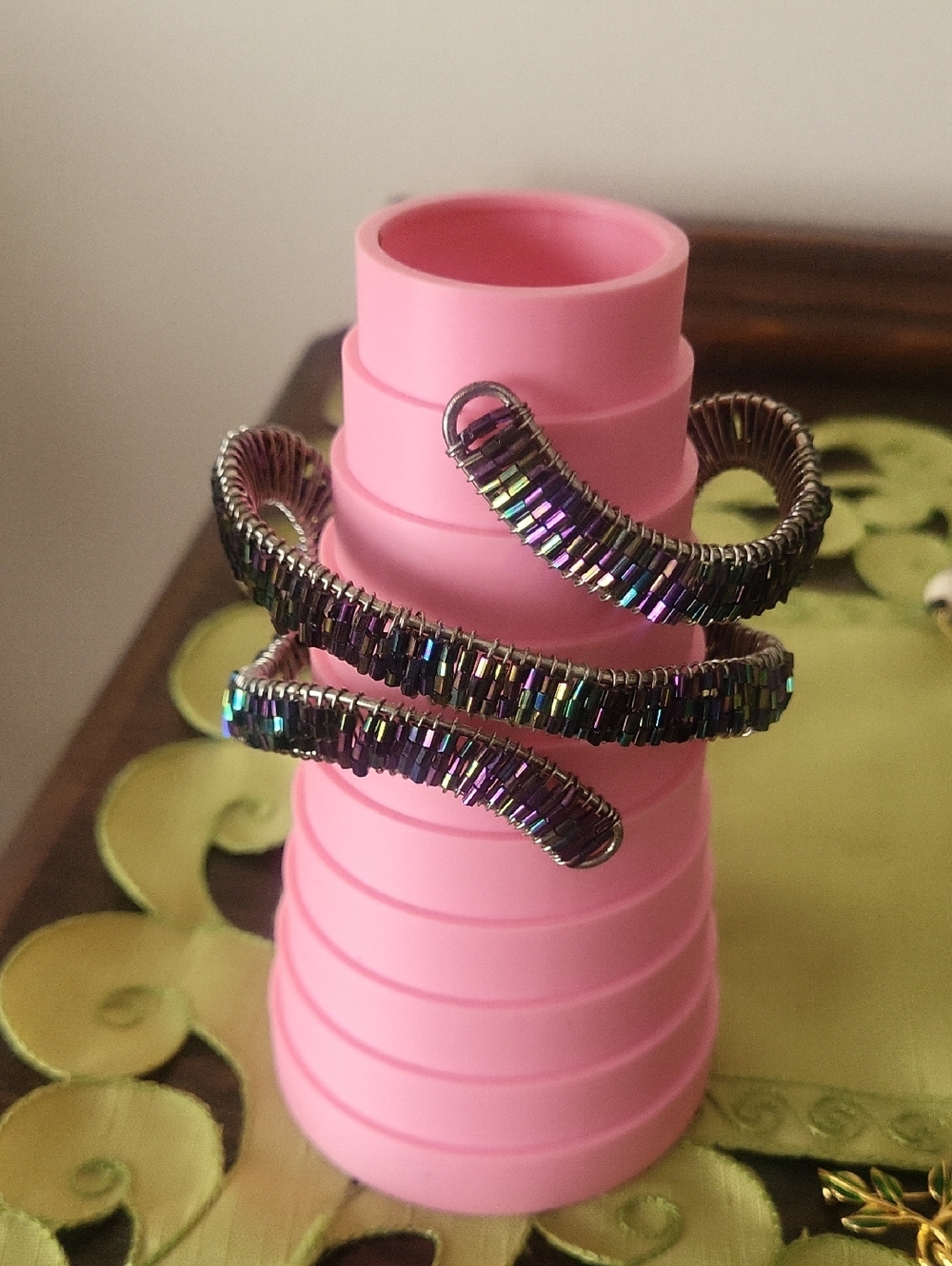 Colorful Baguette Beads Adjustable Metal Framed Bracelet
